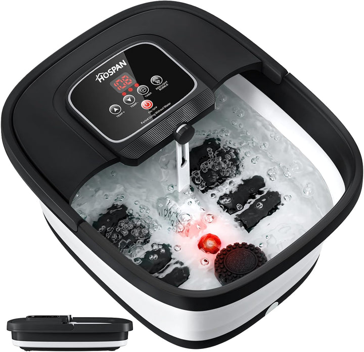 Collapsible Foot Spa with Heat, Bubble, Red Light, and Temperature Control, Foot Bath Massager with 8 Shiatsu Massage Rollers, Pedicure Foot Spa for Relaxation and Stress Relief, Black