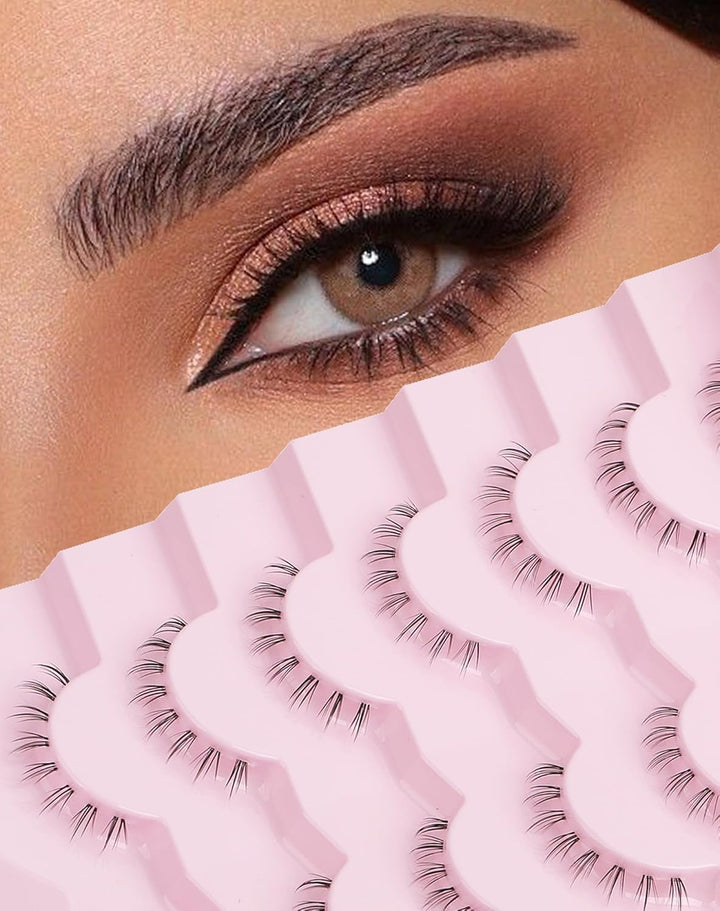 Natural Lashes Wispy Lashes Natural Look False Eyelashes Natural Flared Eyelashes False Eye Lashes Soft Fluffy Lashes 7 Pairs D1 Natural (6-13MM)