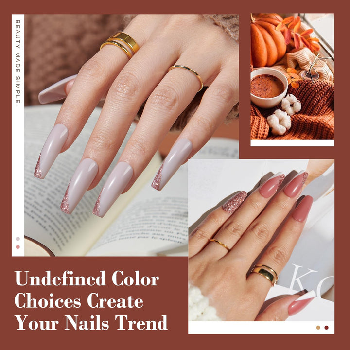 30Pcs Dip Powder Nail Kit Starter with Nail Sticks, 8 Colors Fall Winter Nude Brown Glitter, Dipping Powder Liquid Set with Matte/Base/Top Coat Activator for French Manicure Salon