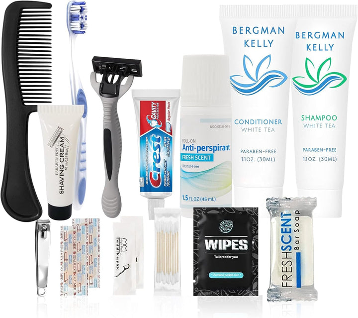 Travel Toiletry Kit for Men and Women – 15 Piece Set of Travel Size Toiletries, TSA Compliant, Includes Shampoo and Conditioner, Body Wash, Toiletry Bag & More