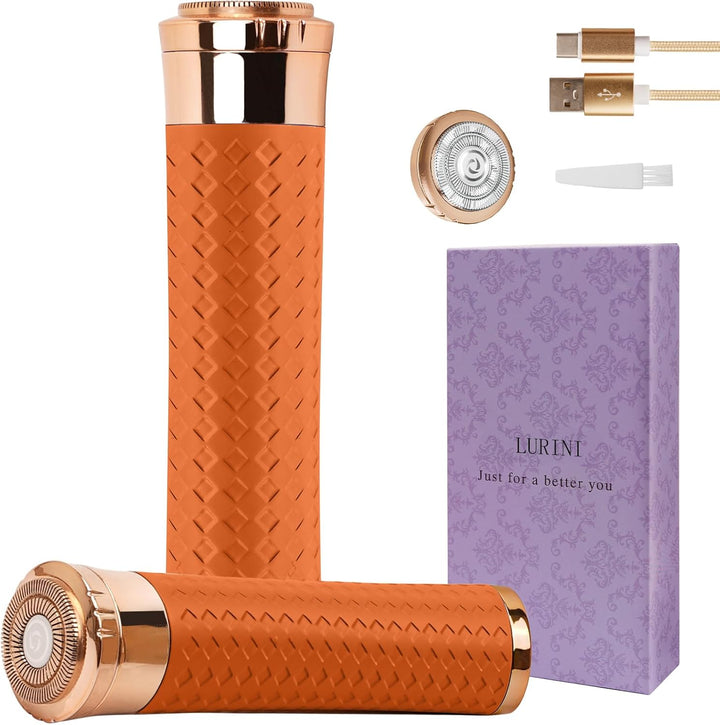 Facial Hair Removal for Women, Painless Rechargeable Hair Removal Device, Comes with 2 Replacement Heads, Portable Electric Shaver/Razor for Face, Chin, Upper Lip, Arms and Peach Fuzz (Purple)