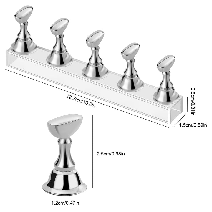 Nail Stand Acrylic Nail Art Display Stand Practice Nail Holder for Painting Nails Magnetic Practice Stands with Double-Sided Tape for DIY Salon Supplies (Silver)