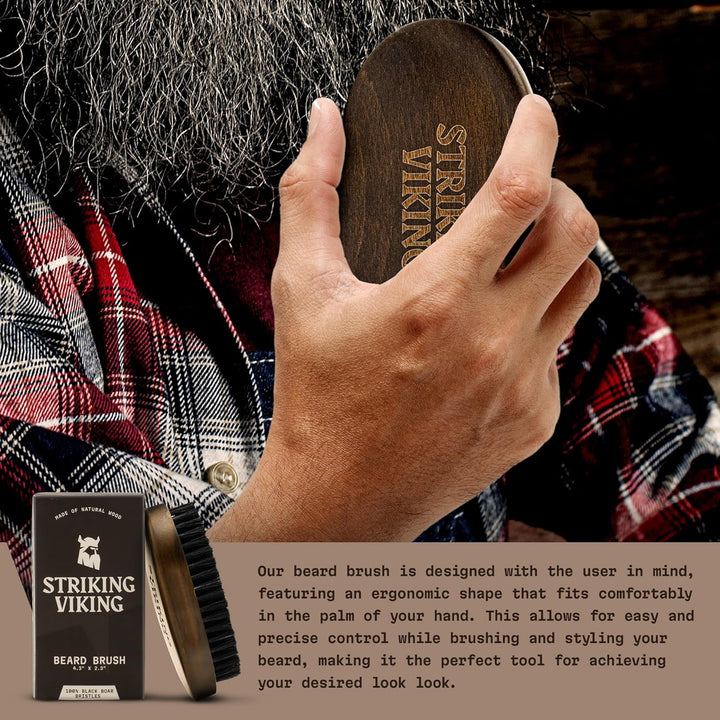 Beard Brush for Men - 4.3-Inch Beech Wood Handle, Brown - Boar Bristle Beard Brush, Travel Size Detangler & Static Reducer
