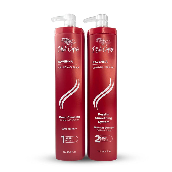 Ravenna Professional Keratin, Long-Lasting Straightening Effect - Cirugia Capilar - Celulas Madres Straightener System - 2X1L/33.8
