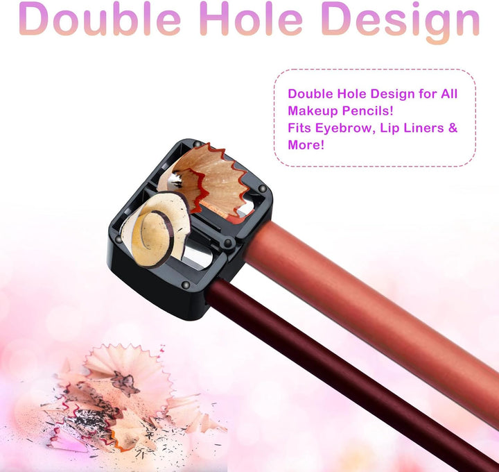 Makeup Pencil Sharpener, 4 Pack Dual Hole Cosmetic Pencil Sharpener for Lip Liner Eyeliner and Brow Pencils, Cosmetic Manual Tools for Women and Makeup Artists,Stainless Steel Blades and Plastic Cover