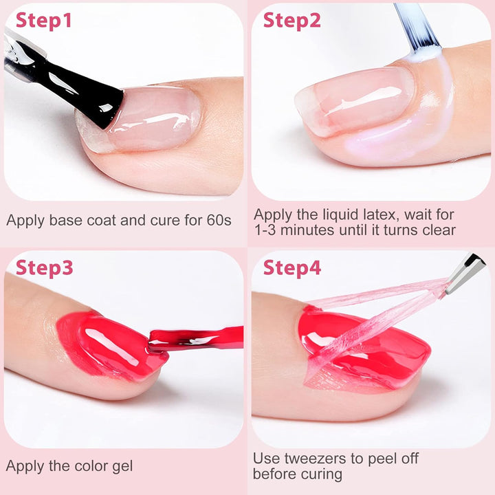 Liquid Latex for Nails, Nail Latex Tape Peel off Fast Drying Nail Polish Barrier, Nail Cuticle Guard Protector for Fingers Nail Stamping with Tweezers for Nail Art