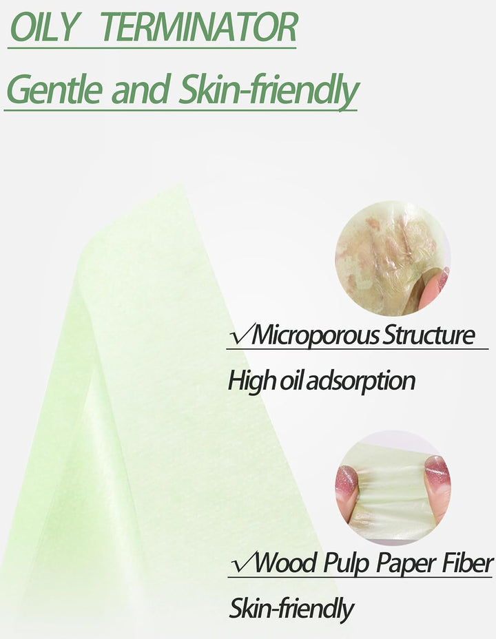 Oil Blotting Paper - 300 Sheets W/Mirror, Puff & Refills, Absorbs Excess Face Oil, Controls Shine, Gentle for Makeup Use