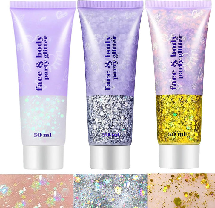 Gold Face Body Glitter,Mardi Gras Glitter Makeup Gold Face Paint,Holographic Chunky Sequins Glitters for Eye Lip Hair Nails,Festival Rave Accessories,52G