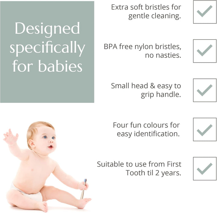 Organic Baby Bamboo Toothbrushes | 4 Pack | Soft Bristles | 100% Compostable Handle | BPA Free | Vegan Baby Toothbrushes (Multicolour)
