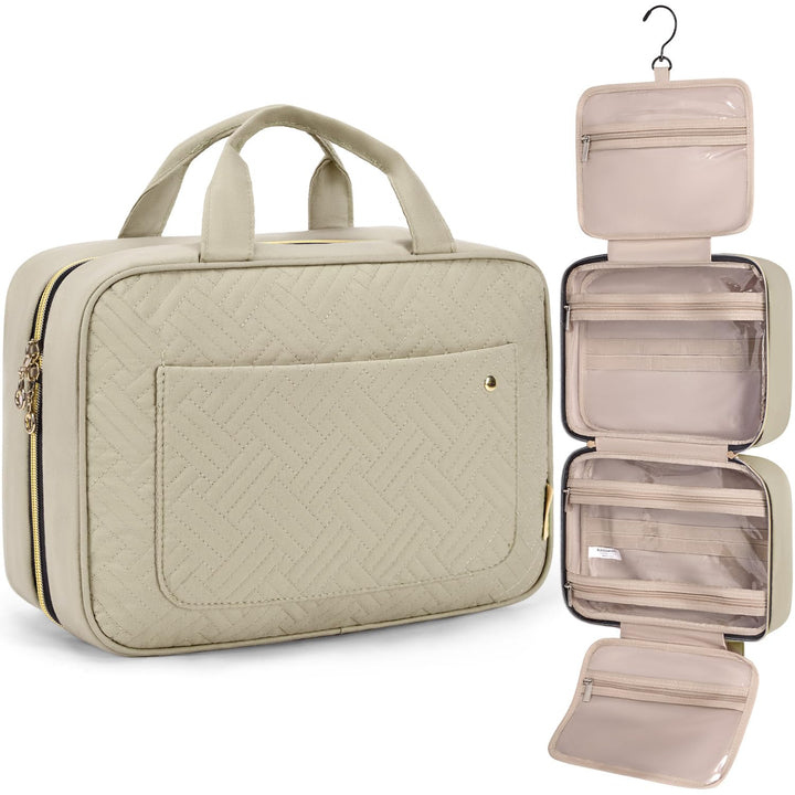 Toiletry Bag Travel Bag with Hanging Hook, Water-Resistant Makeup Cosmetic Bag Travel Organizer for Accessories, Shampoo, Full-Size Container, Toiletries (Black, Medium)