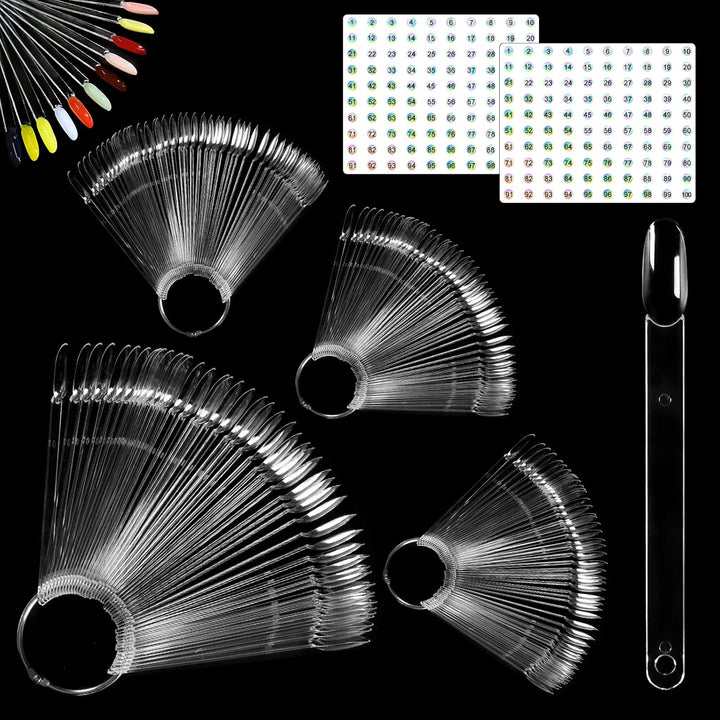 200 Pcs Clear & Natural Nail Swatch Sticks with Ring and Numbered Tips Pointed Shaped Nail Art Polish Display Tips, False Nail Sample Sticks, Sacks of Transparent Nail Practice for Manicure