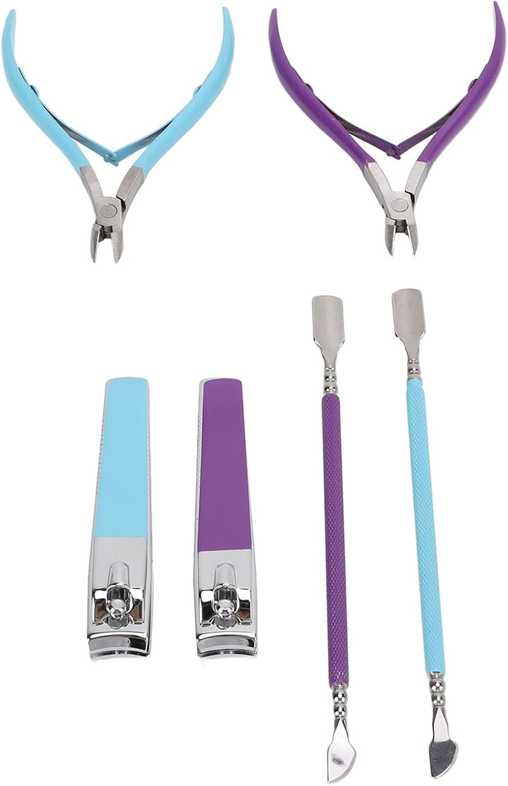 Professional Stainless Steel Cuticle Trimmer Nippers Set with Cuticle Pusher, Nail Care Tool Ideal for Home and Salon Use, Blue Purple