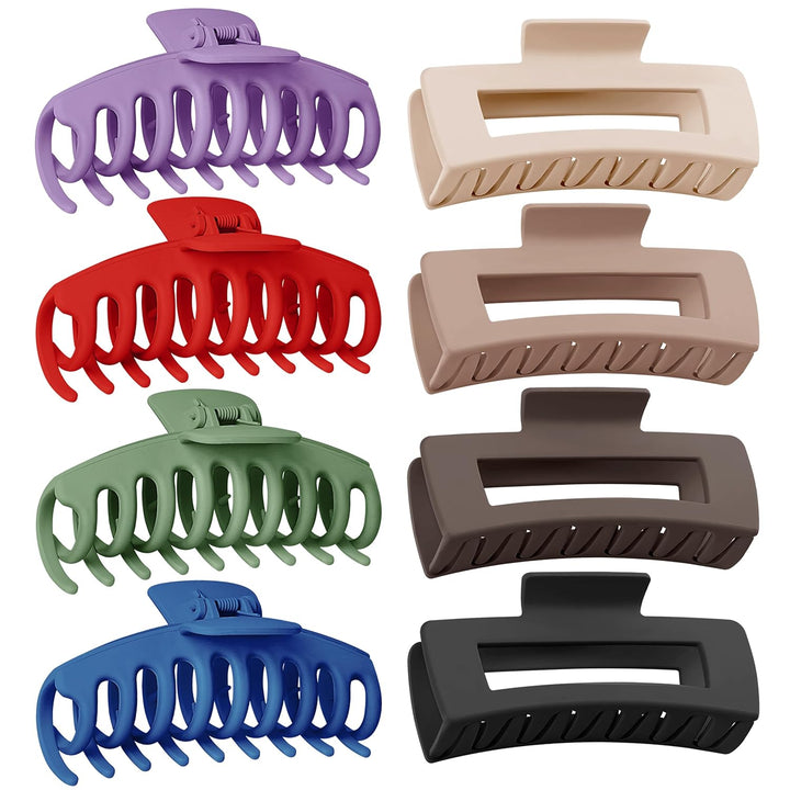 8 Pack Big Hair Claw Clips for Women Large Claw Clip for Thin Thick Curly Hair 90'S Strong Hold 4.33 Inch Nonslip Matte Jumbo Hair Clips (8 Pcs)