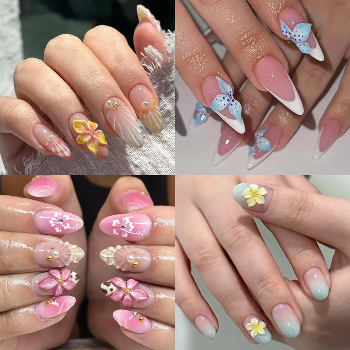 Silicone Nail Molds, 2PCS Reusable Clear 3D Flowers Nail Art Molds with Carving Pen Cherry Blossom Plumeria Hibiscus Flower Nail Design Manicure Template DIY Charms Resin Craft Accessories