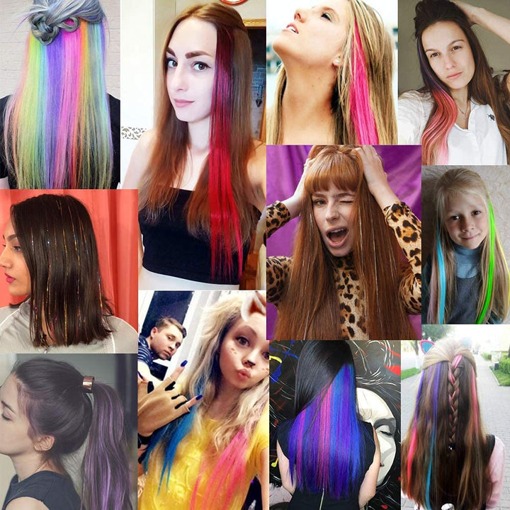32Packs Colored Hair Extensions 20Inch Straight Color Clip in on Hair Extension Rainbow Party Highlights Synthetic Hairpiece for Girls (16 Colors)