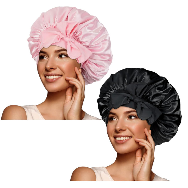 Silk Bonnet for Sleeping Women Satin Bonnet Night Sleep Cap Hair Wrap for All Hair with Adjustable Tie Band,Black