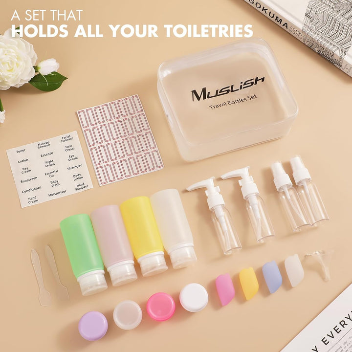 21 Pack Leak Proof Silicone Travel Bottles Set, TSA Approved Containers for Toiletries, Travel Size Accessories and Shampoo Conditioner Bottles with Toiletry Bag (BPA Free)