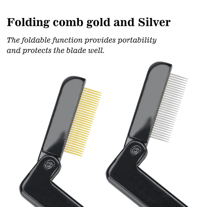 2PCS Folding Eyelash Comb, Eyelash Separator Tool, Black Eyebrow Comb Metal Teeth, Eyelash Brush Tool for Lash & Brow