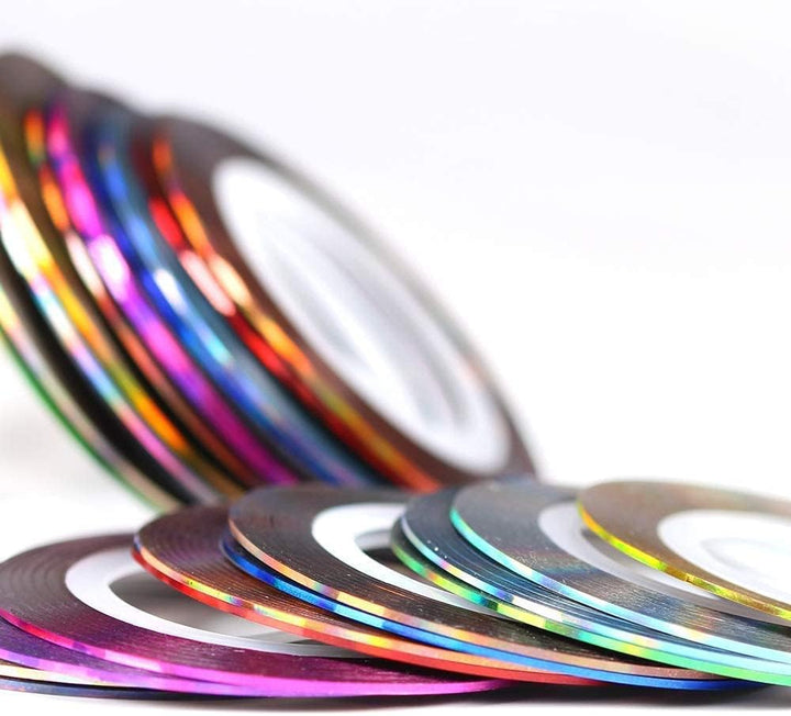 Nail Art Striping Tape Lines Kit 36 Pcs 1Mm 2Mm 3Mm Nail Tape Strips for Design DIY Silver Nails Striping Tape Case,Laser Holographic Nail Rolls Chrome Striping Tape Line