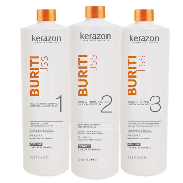 KERAZON Brazilian Keratin Treatment Buriti Liss Kit 2Oz/60Ml - at Home Keratin Treatment Smoothing and Straightening - Keratina Para Alisar El Pelo - for All Hair Types