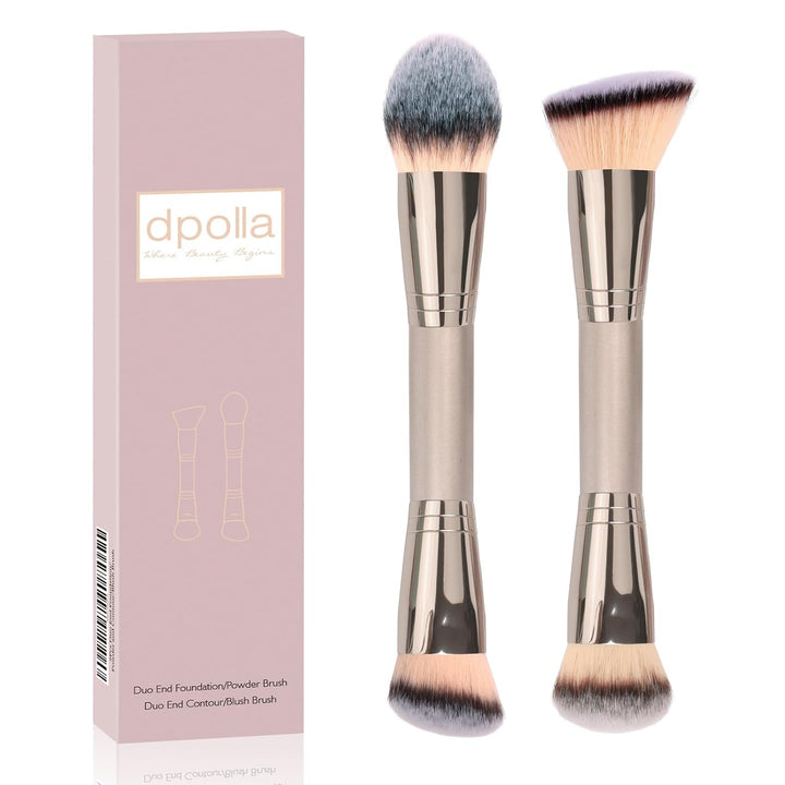 Dual-Ended Foundation Brush: round & Angled Pro-Grade Makeup Brushes, 100% Vegan Synthetic Makeup Brush for Flawless Blending and Application of Liquid, Powder, Cream, Blush