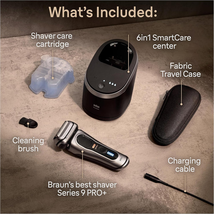 Series 9 PRO+ Electric Razor for Men, 5 Pro Shave Elements & Precision Long Hair Trimmer, 6In1 Smartcare Center, Wet & Dry Electric Razor for Smooth Skin with 60Min Battery Runtime, 9567Cc