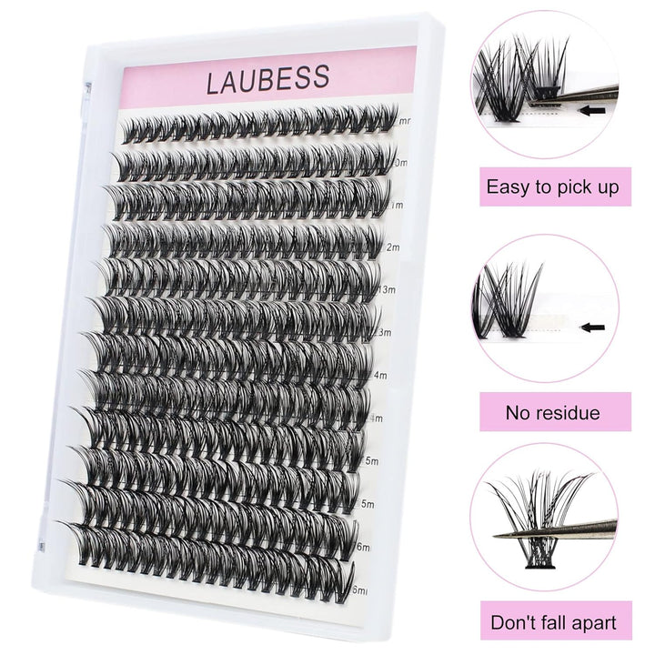 Cluster Lashes 240Pcs 40D DIY Eyelash Extension D Curl Long Individual Lashes Mixed Tray Faux Mink Lash Clusters Extensions 0.07 0.10 Black (40D-0.07D-9-16Mm)