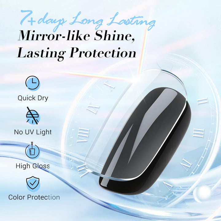 Natural Top Coat Nail Polish – Clear, Quick Dry, Long Lasting, Glossy Shine, Air Dry Formula, Smooth Finish, Nail Lacquer for Manicure & Nail Art, Salon-Quality