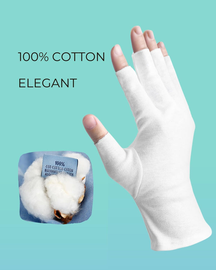 2 Pairs White Cotton Moisturizing Gloves – Fingerless Design with 5 Open Fingertips per Glove – 100% Cotton – Touchscreen-Friendly Night Gloves for Dry Hands