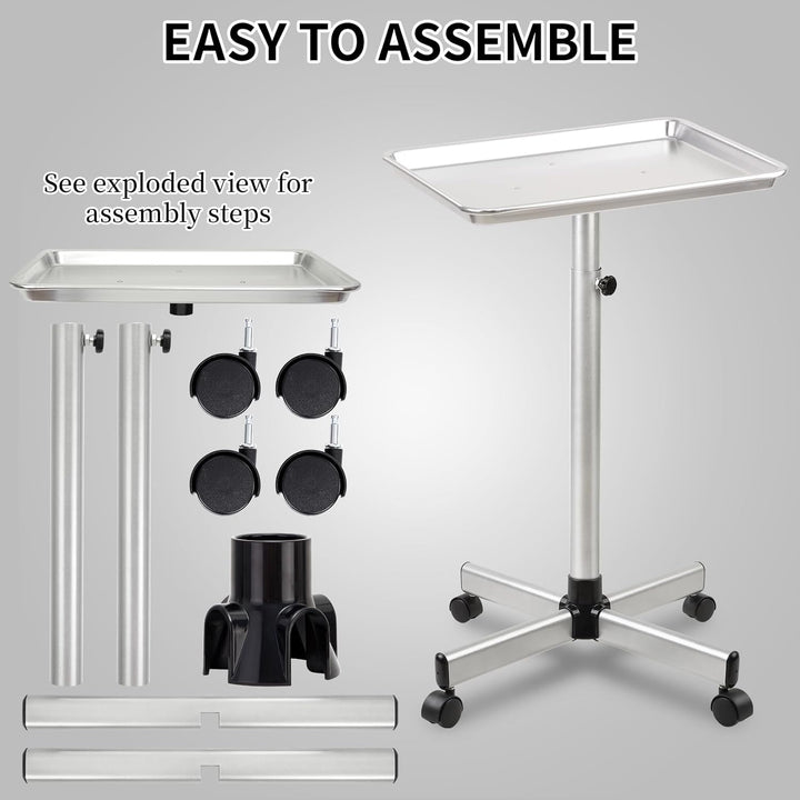 Salon Tray Cart,Instrument Tattoo Trolley Tray with Wheels Adjustable Height,Height Adjustble Hair Color Storage Tray Cart