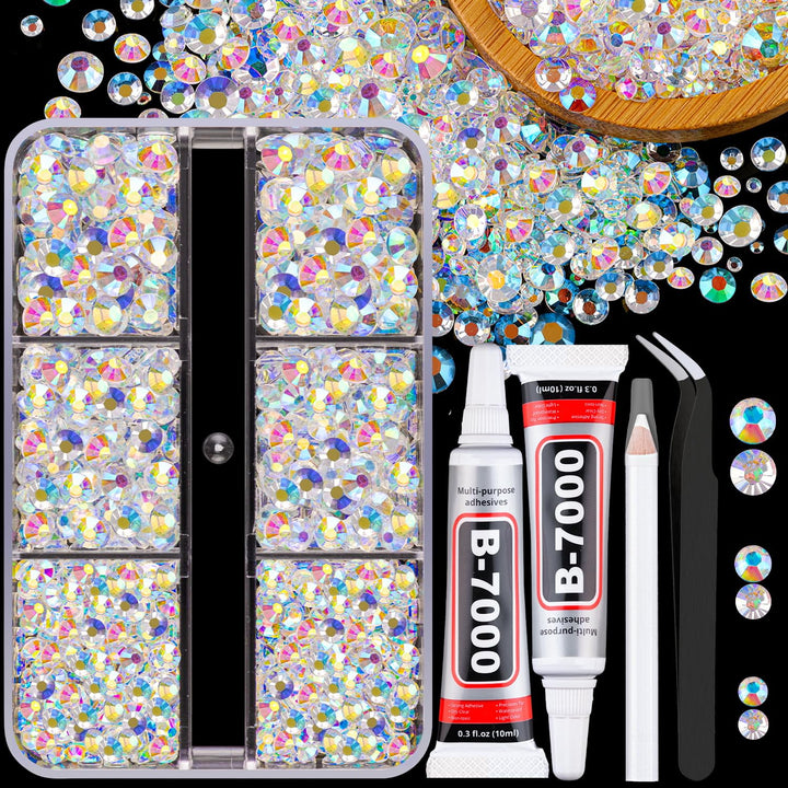 13000Pcs Flatback Pearls for Crafting (White), Assorted Size 2/3/4/5/6/8/10Mm Half Pearl Bead Gems with 3Pcs 10Ml B7000 Jewelry Glue, Bedazzling Kit for Crafts Shoes Graduation Cap Nail Art