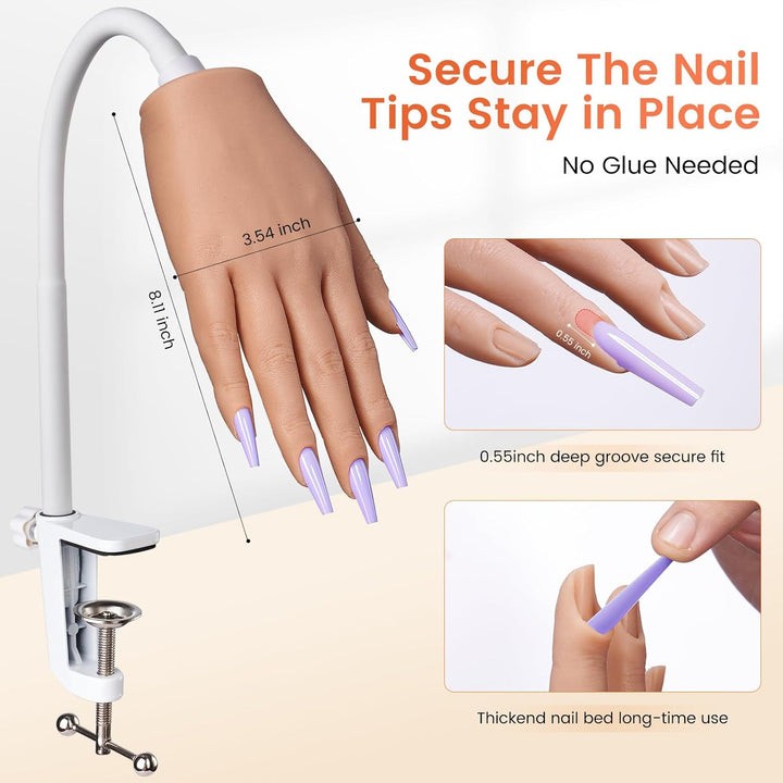 Practice Hand for Acrylic Nails: Realistic Silicone Nail Hand Practice with Tattoo Stickers - Flexible Fake Hand Mannequin Nail Hand Kit for Beginners