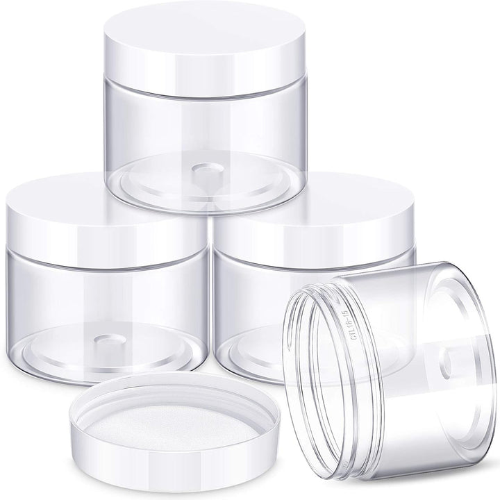 4 Pieces round Wide-Mouth Leak Proof Plastic Container Jars with Lids for Travel Storage Makeup Beauty Products Face Creams Oils Salves Ointments DIY Making(1 Ounce,White)