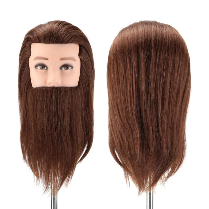 Mannequin Head Human Hair for Hair Styling, Barber Mannequin Head Male with 100% Human Hair and Beard Cosmetology Training Manikin Head with Stand