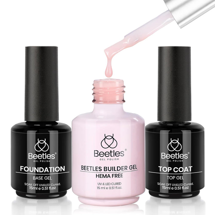 Beetles Top Coat Base Gel & Nail Glue Set-3Pcs No Wipe Top Coat Gel Nail Polish & Base Coat with 9 in 1 Nail Glue Shine Effect Long Lasting Soak off Uv Light Lamp Diy Fall Nail Gifts for Women & Girls