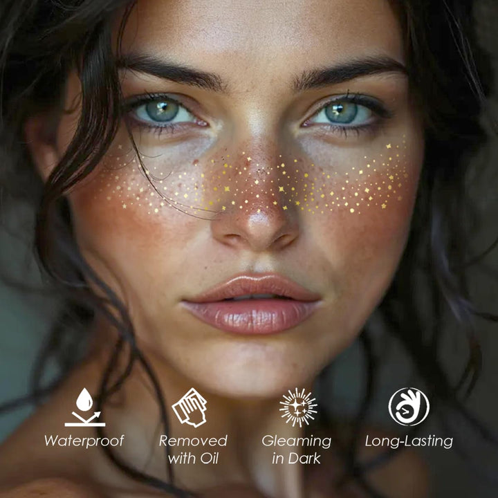 Glitter Freckles Face Tattoo - 24PCS Waterproof Gold Temporary Sparkle Patches for Women, Glow up Makeup (Gold)