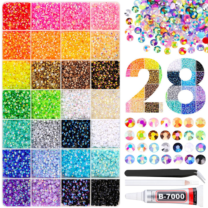 6100Pcs Resin Rhinestones for Crafting with 2Pcs 10Ml B7000 Jewelry Glue, 1 Box Flatback Crystals Diamond (Clear) for Bedazzling Crafts DIY Nail Art Non Hotfix Gems for Clothing Shoes Tumblers