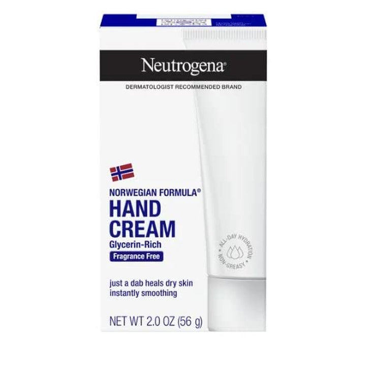 Norwegian Formula Moisturizing Hand Cream Formulated with Glycerin for Dry, Rough Hands, Fragrance-Free Intensive Hand Lotion, 2 Oz