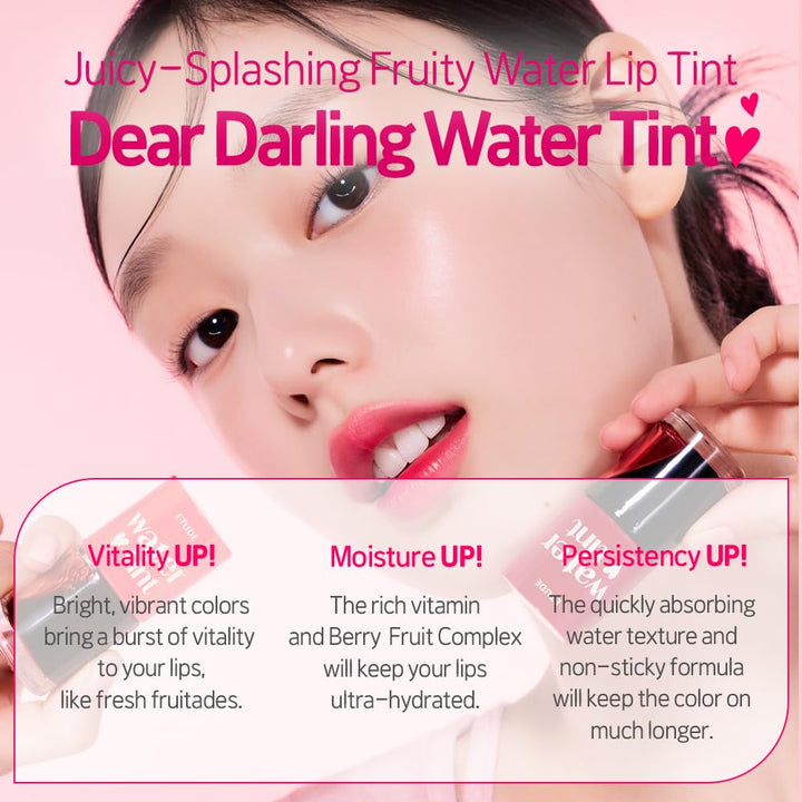 Dear Darling Water Tint - Cherry Ade (9G) | Vivid Color Lip Stain with Moisturizing Weightless & Non-Sticky Finish Lip Stain | Smudge-Proof Lip Tint | Korean Makeup, Kbeauty