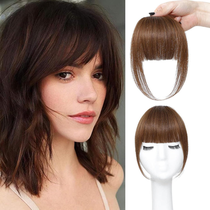 Clip in Bangs 100% Real Human Hair Extensions Wispy Natural Black Fake Bangs Hair Clip on Bangs for Women Fringe with Temples Hairpieces Faux Bangs for Daily Wear