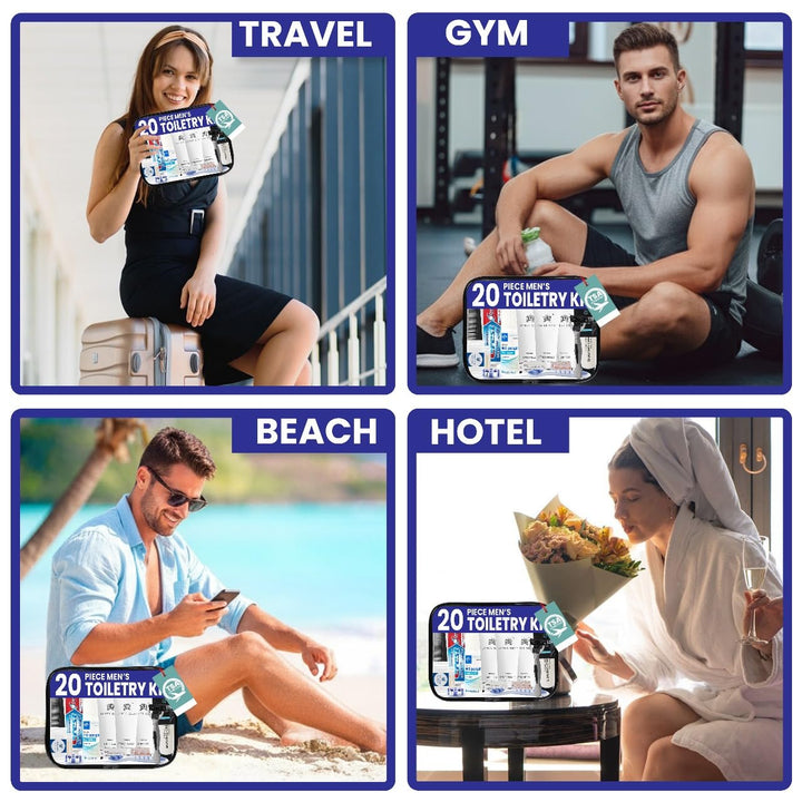 Travel Toiletry Kit for Men and Women – 20 Piece Set of Travel Size Toiletries, TSA Compliant, Includes Shampoo and Conditioner, Body Wash, Toiletry Bag & More