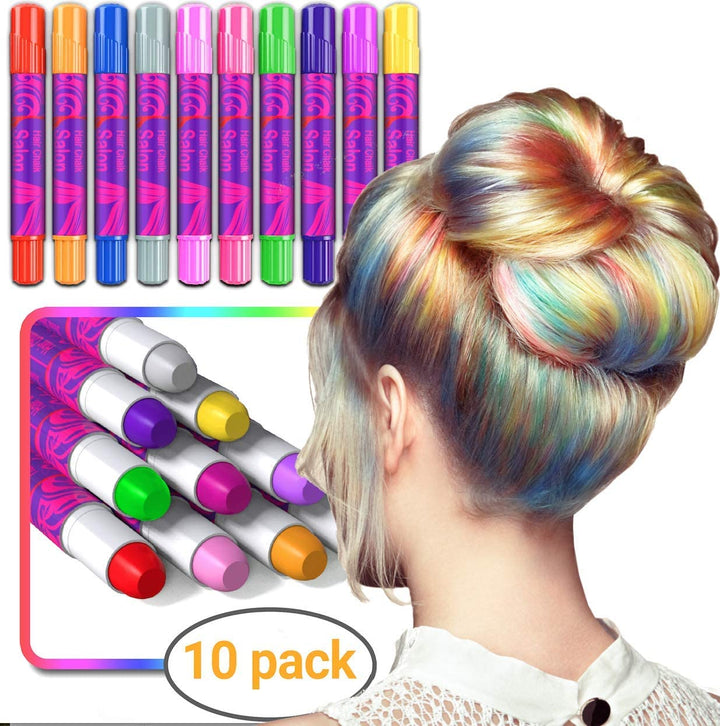 - Girls Gifts Hair Chalk 10 Temporary Non-Toxic Easy Washable Hair Dye Colourful Pens