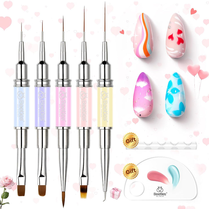 Beetles Nail Art Pens Brushes, 5Pcs Nail Art Liner Brushes Set Painting Nail Dotting Drawing Tool for Long Lines, Details, Fine Drawing Sizes 7/11/15/20/25Mm Gift for Women