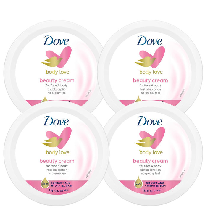 Nourishing Body Care, Face, Hand, and Body Beauty Cream for Normal to Dry Skin Lotion for Women with 24-Hour Moisturization, 4-Pack, 2.53 Oz Each Jar