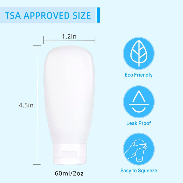 TSA Approved Travel Bottles Set for Toiletries Travel Size Containers Kit 4 Pack Portable Leak Proof Refillable Squeeze Cosmetic Airplane Essential Shampoo Hair Conditioner Body Lotion Bath Shower Gel