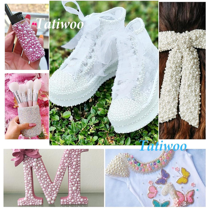 12000 Pcs White Flatback Pearls and Rhinestones for Crafting, 3-5 Mm Jelly Resin Rhinestones, Mixed Size Half Pearl Bedazzling Gems for Nail DIY Crafts Mugs Bottles Tumblers Clothes Makeup