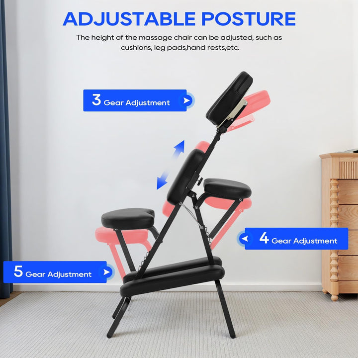 Portable Massage Chair – Foldable Tattoo & Spa Chair with Adjustable Face Cradle, High-Density Cushion, Lightweight Frame & Carry Bag, Black