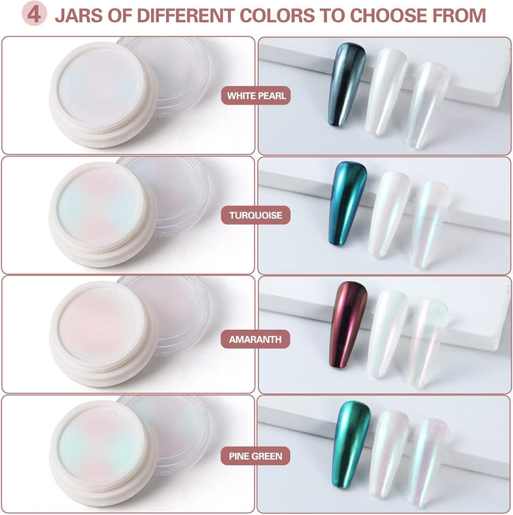 Chrome Nail Powder Metallic Mirror Glitter Effect Pigment Iridescent Aurora Mermaid Pearl Dust Kit for Gel Polish Nail Art Decoration, Resin Craft Arylic Powder