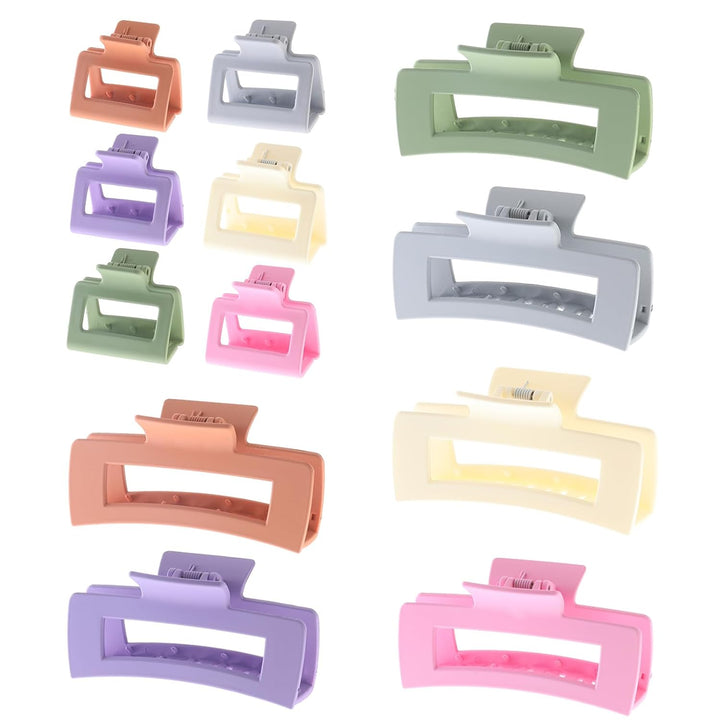 12 Pack Square Claw Clips, Big and Small Neutral Rectangle Hair Claw Clips, Non-Slip Matte Large Hair Clips for Women,Strong Hold Jaw Clip for Thick Thin Hair (Neutral)