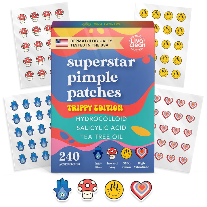 Star Pimple Patches for Face W/Hydrocolloid, Salicylic Acid & Tea Tree, 240 Patches, Hydrocolloid Acne Patch, Cute Star Pimple Patch for Healing Stickers Zit Superstar